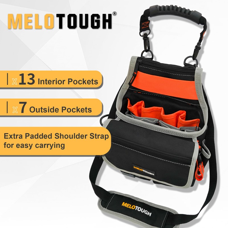 MELOTOUGH Electrician Tool Pouch Bag with Shoulder Strap 20 Pockets