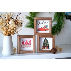 Summer Fall Winter Spring Decor Set for Tiered Tray, Farmhouse Season Signs, 3 Wooden Frames 48 Interchangeable Signs & Pictures,Holiday Birthday Anniversary Kid's Bedroom Table Office Decorations