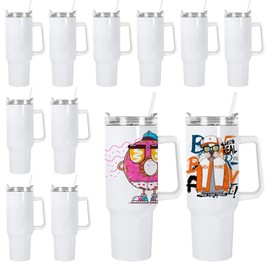 AGH 12 Pack Sublimation Tumbler Blanks with Handle & Straw, 40 OZ Travel Coffee Cup, Stainless Steel Sublimation Water Bottle, Sports Water Bottle, DIY Gift (White, 12PCS)