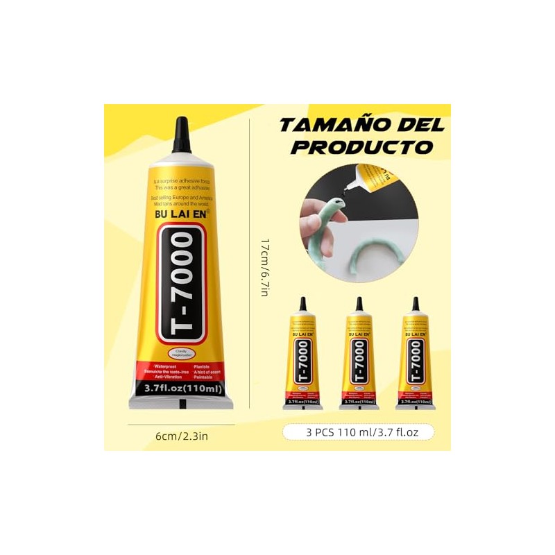 LISAPRO Pegamento Silicona Negra T-7000, Kit 3 Piezas 110ml con