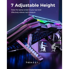 AICHESON AICHESON Gaming Laptop Cooling Pad with 8 Fans, RGB Computer Stand for 15.6-17.3 Inch Notebook with 7 Height Slots, 2 USB Ports, AA3