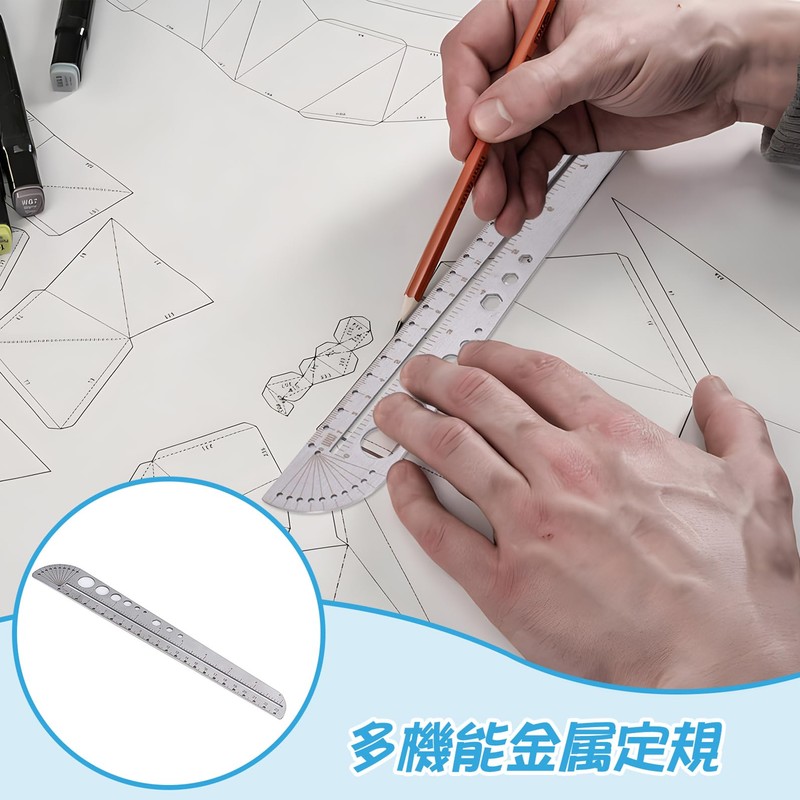 RICISUNG Circular Ruler, Metal Ruler, Multi-functional Ruler, Straight Ruler, Angle