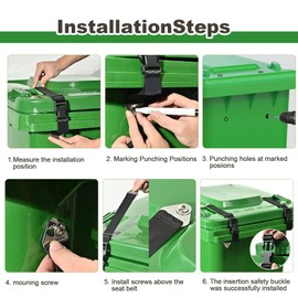 2Pcs Trash Can Locks for Animals, Durable Trash Can Lid Lock Straps, Adjustable Garbage Can Locks with Stainless Steel Accessories, Prevent Raccoons Bears Squirrels Dogs, for Outdoor Garbage Can