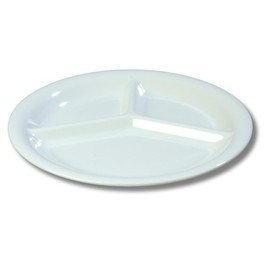 Carlisle FoodService Products Sierrus Commercial Divided Plate Reusable Portion Plate with 3-Compartments for Hospitals, Schools, And Home, Plastic, 10.5 Inches, White
