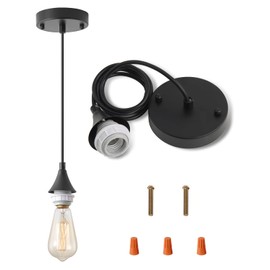 MIAOMEIO Vintage Pendant Light Kit, Edison Retro Pendant, E26 Lamp Socket DIY Pendant Light Cord, Semi Ceiling Hanging Light Fixtures, Adjustable Hanging Light Kit for Kitchen (Black)