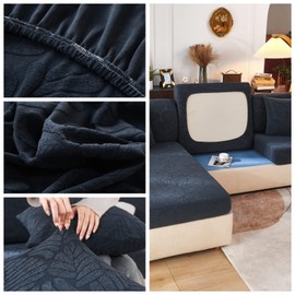 Jonuiony Universal Sofa Slipcover, Wear-Resistant Sofa Cover, L Shape Sectional Headrest Couch Covers, Sofa Head Rest Cushion Slipcovers, Stretch Furniture Protector(Leaves Dark Grey,Headrest Cover)