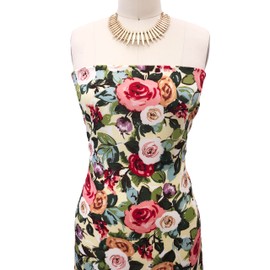 Texco Inc 58" Wide Printed 100% Polyester Wool Dobby Hi Multi Chiffon Fabric by The Yard-No Stretch, 120 GSM, Lightweight, Soft & Breezy for Apparel, Accessories & DIY, Pale Yellow Coral 1 Yard