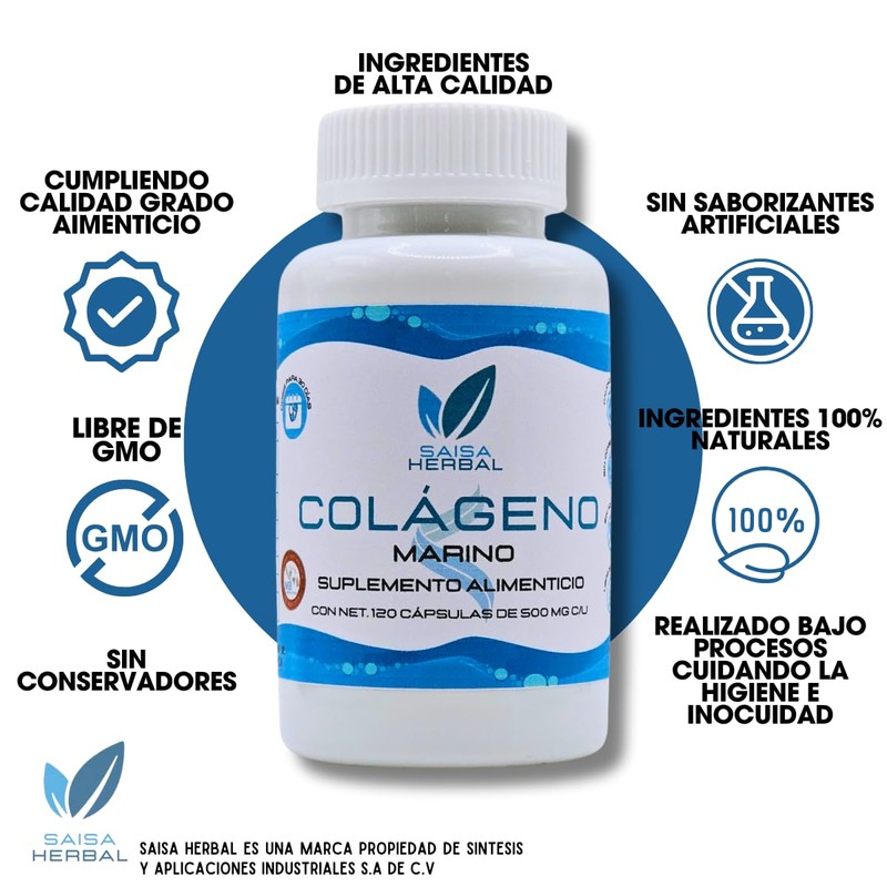 Péptidos De Colágeno Marino Puro 120 Cápsulas Saisa Herbal