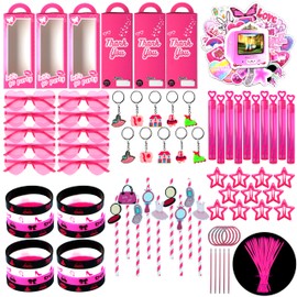 160 Pcs Pink Girls Party Favors - Little Girl's Birthday Supplies Set with Heart Glasses Wristband Straws Bubble Sticker Keychain Hair Pin - Ideal Goodie Bag Stuffers for Kids (Trendy Party favors)