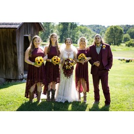 Dressystar 0028 Halter Floral Lace Cocktail Party Dress Hi-Lo Bridesmaid Dress Burgundy XL