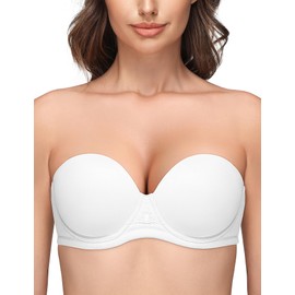 Wingslove Women's Strapless Full Figure Bra Underwire Multiway Contour Plus Size Bra Red Carpet(White,32B)