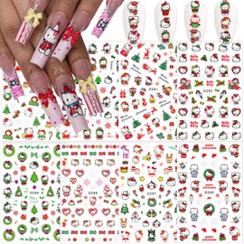 8 Sheets Christmas Nail Art Stickers Decals 3D Self Adhesive Cute Design Nail Art Supplies Charms Cute Cartoon Stickers Kawaii Anime Nail Decals for Women Winter Xmas DIY Manicure Tips Decorations