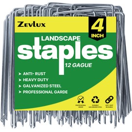 Zevlux Landscape Staples Galvanized Garden Stakes,4 inch 50 Pack 12 Gauge Heavy Duty Garden Pins for Fences, Lawns, Weed Barriers and Landscape Fabrics, Irrigation Hose,Yard Lawn, Landscape Fabric.