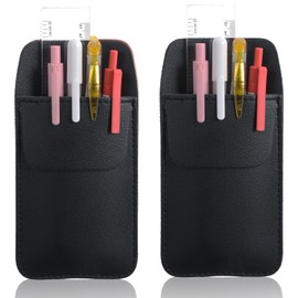 JIEYAO 2 Pcs PU Leather Pocket Protector, Pen Organizer for Men Shirt Leather Pen Protect Holder Can Hold 4 Pens Pencil Pouch for Lab Coats(Black)