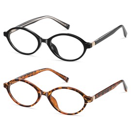 PUBOWT Oval Reading Glasses for Women Men Blue Light Blocking Computer Readers Retro Fashion Small Frame Trendy Vintage Vintage Eyewear PT2009 2Pack Black Demi +1.5 x Strength