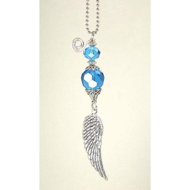 Turquoise Blue Faceted Glass with Silver Angel Wing Rear View