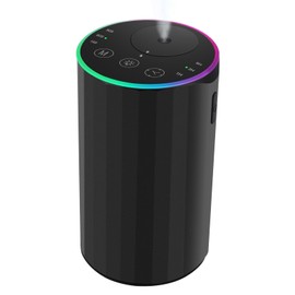 Waterless Essential Oil Diffuser, 7 Colors LED Light, Battery Powered Mini Scent Air Machine, Aromatherapy Mist Diffuser for Home Room Car Office，Black Aluminum Alloy (Black)