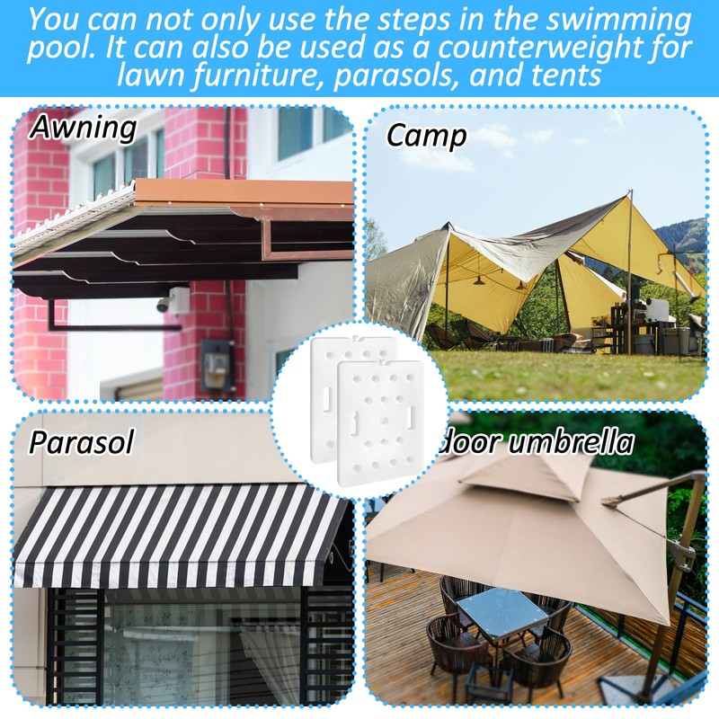 2 Pcs Swimming Pool Ladder Weights, White HDPE Step Stair