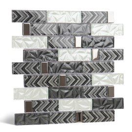 SODI MOSAIC Black White Glass Metal Mosaic Backsplash Tiles, 11.8"x11.7" Polished Square Tile, Heat Waterproof DIY Mesh Backing, 5 Sheets 5 Sq Ft for Kitchen Bathroom Shower Fireplace