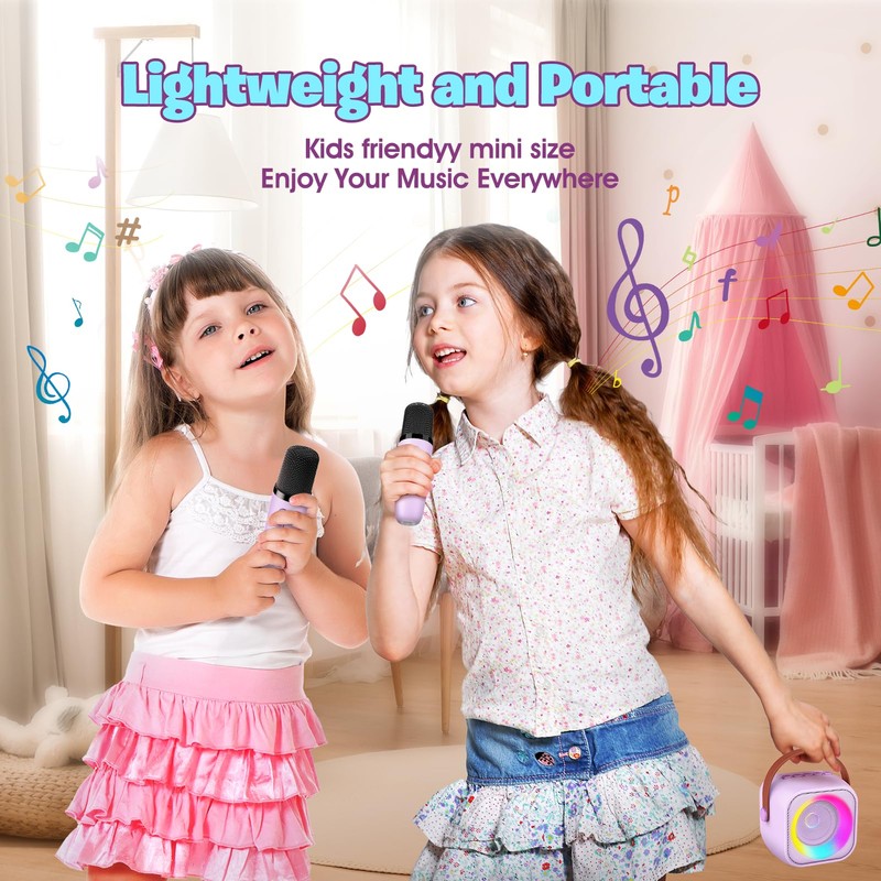 Geschenk Mädchen 3-10 Jahre, Bluetooth Karaoke Maschine mit 2 Mikrofon