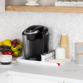 Mind Reader Coffee Station Serving Tray, 7 Pod Capacity, Countertop Organizer, Storage, 17.5" L x 13.25" W x 1.25" H, White