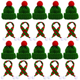 Mini Christmas Hat, Bottle Decoration, Christmas, Pack of 20 Christmas Hats, Mini and Mini Scarf Set, Small Christmas Hats, Suitable for Christmas
