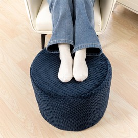 Ottoman Foot Rest Stuffed Round Boho Comfortable Floor Poof Seating Armchair Foot Stool Floor Cushion Bean Bag Pouf Ottoman 18x18x14 Inch Navy Blue