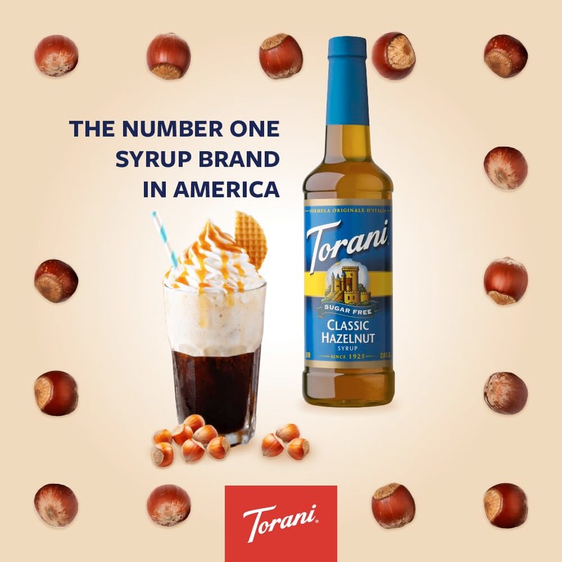 Torani Sugar Free Syrup, Classic Hazelnut, 25.4 Ounces (Pack of