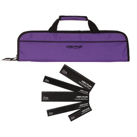5 Pocket Padded Chef Knife Case Roll with 5 pc. Edge Guards (Purple 5 Pocket bag w/5pc. Black Edge guards)