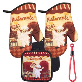 Ristorante Restaurant Happy Fun Chef Kitchen Oven Mitt Pot Holder Set Pack