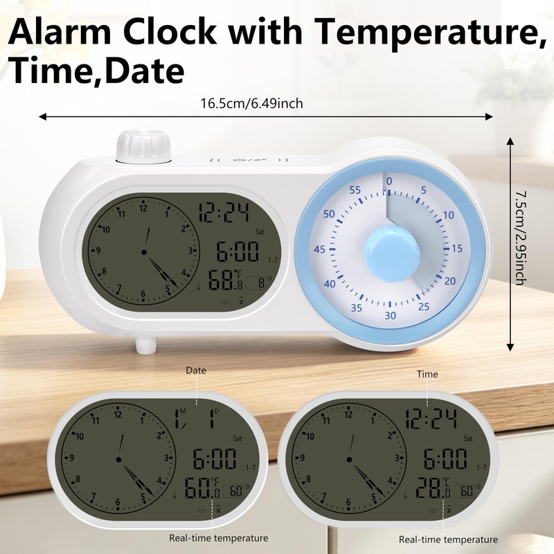 Lumuasky Digital Alarm Clock Visual Timer Silent Night Light with