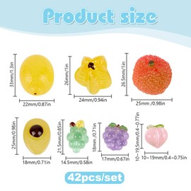 DELORIGIN 42Pcs Mini Luminous Resin Fruits Realistic Faux Fruits Decor Artificial Fruit Charms Tiny Fruit Figures Glow in The Dark Small Strawberry Grape Orange for Party Table Set Decoration
