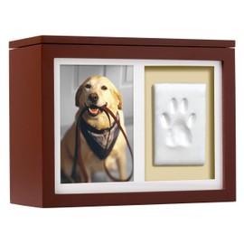 Pearhead Pet Photo Memory Box and Impression Kit for Dog or Cat Paw Print, Clay Paw Print Urn, Pet Memorial, Espresso