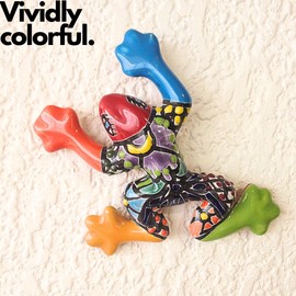 Casa Fiesta Designs Rana colorida para decoración de jardín, decoración mexicana de cerámica para el hogar, rana Talavera, pintada a mano en México, decoración de pared mexicana, rana multicolor, multicolor
