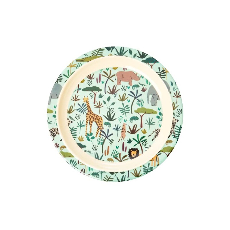 Melamine Children's Plate - Green - Jungle Animals Print