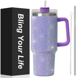WINCHERRIA 40oz Rhinestone Bling Tumbler with Handle and 2 Straw,Glitter Travel Mug with Lid,Rhinestone Water Bottle,Diamond Vacuum Insulated Stainless Steel Cup for Girls Women