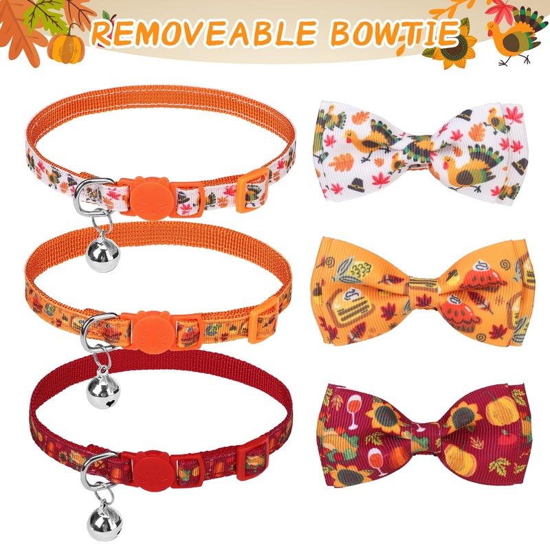 SCENEREAL Thanksgiving Cat Collar Breakaway with Bell and Bowtie -