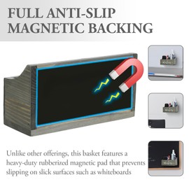 MyGift Magnetic Mount Vintage Gray Solid Wood Dry Erase Marker and Eraser Holder with 2 Compartments, Desktop Office Supplies Storage Organizer Bin with White Cursive Marker Lettering