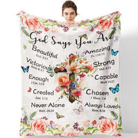 AOOCHUSS Christian Gifts for Women Blanket 60"x50", Inspirational Religious Gifts for Women Throw Blanket, First Communion Gifts for Girls Catholic, Scripture Bible Verse Blanket Throws