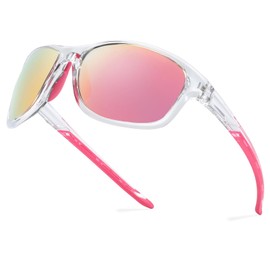 TJUTR Sports Sunglasses for Women Men, Polarized UV400 Protection Wrap Around Sun Glasses for Running Driving (A1 Clear/Pink)