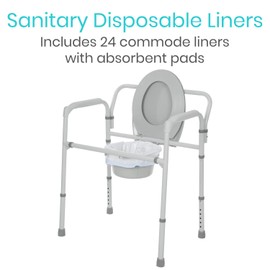 Vive Commode Liners with Absorbent Pads - Portable Toilet Bedside Chair Replacement Bags - Disposable Porta Potty Liners for Bariatric Standard Arm 3 in 1 Folding Buckets - Leakproof, Universal Fit