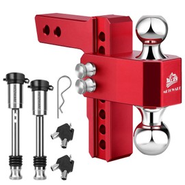 METOWARE Adjustable Trailer Hitch - Aluminum Tow Hitch Fits 2-Inch Receiver - Heavy Duty Drop Hitch with 6-Inch Drop/Rise for Truck (14,000 LBS GTW), Double Stainless Steel Locks & Hitch Pin, Red