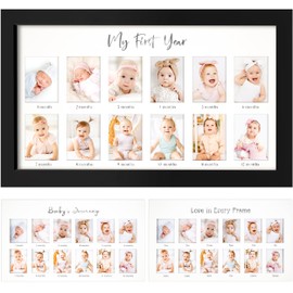 My First Year Photo Frame,12 Months Baby Picture Frame for Newborn Girl, Boy-Baby Shower Gifts Keepsakes,Monthly Baby's One Year Birthday Milestone,1st Nursery Photo Collage Display Board (Onyx Black)