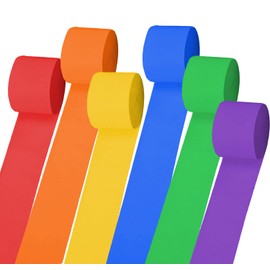 Rainbow Party Streamers Multicolor Crepe Paper Streamers Decorations 4.5CM(1.77in) Wide 25M(82ft) Long 6 Rolls