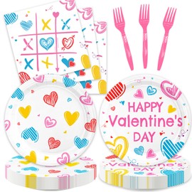 Generic 48pc Valentine's Day Party Supplies Pack (Plates, Napkins, Forks) - Colorful Heart Pattern - Serves 16