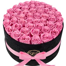 Forever Real Roses in Suede Box - 47-Piece Roses in a Box - Luxury Preserved Roses That Last Over a Year - Valentines Day Flowers for Delivery Prime - Mothers Day, Birthday, Christmas (Light Pink)