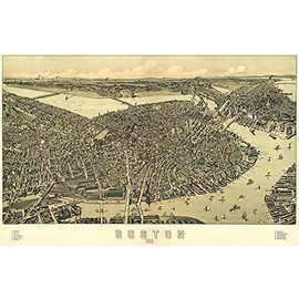 Boston, Massachusetts - 1899 - Aerial Bird's Eye View Map Poster
