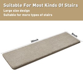 PURE ERA Carpet Stair Treads Ultra Plush 8 x 30 inch Soft Indoor Stair Protectors Pet-Friendly Non-Slip Skid Resistant Tape Free Washable Reusable(7 Pieces,Cream Gray)