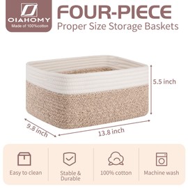 OIAHOMY 4 Pack Storage Baskets for Organizing, Small Bins for Shelves, Cute Decorative Storage Bins, Organizer Baskets for Gifts Empty, 13.8''Lx9.8''Wx5.5''H, Brown/White