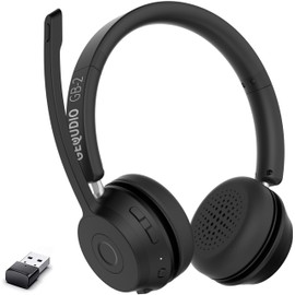 GEQUDIO GB-2 Bluetooth Headset mit Mikrofon, passives Noise Cancelling, Kopfhörer kabellos, 2 Geräte gleichzeitig verbinden (Smartphone, Handy, PC, Laptop), Wireless, Standby 500h (mit USB-Adapter)